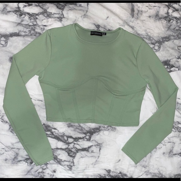 PLT Sage Crepe Structured Underbust Crop Top - Picture 2 of 4